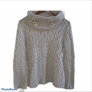 White+Warren Creme Cable-knit sweater w/ buttons